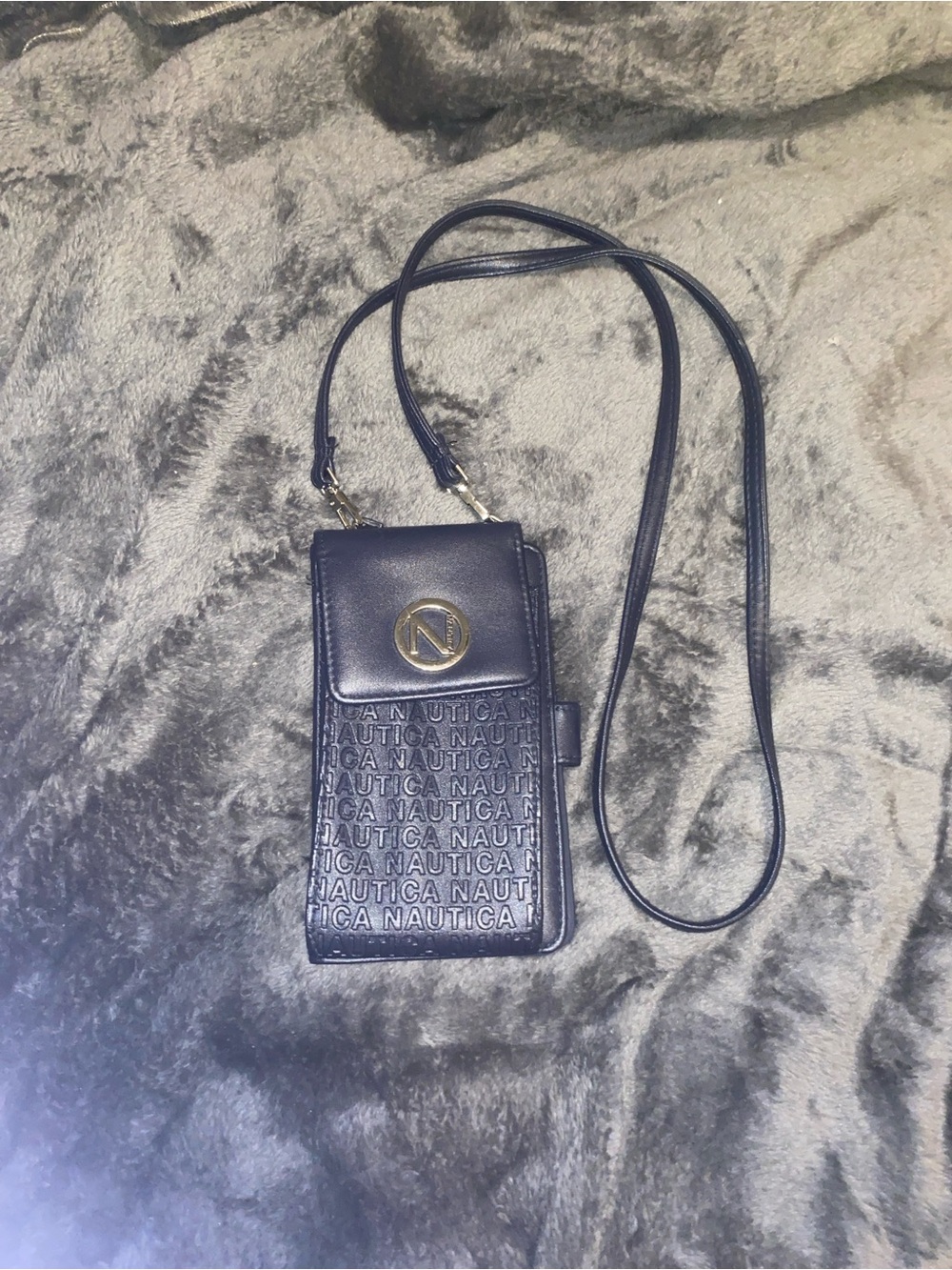 Nautica Navy Embossed Crossbody Phone Wallet with Gold Emblem
